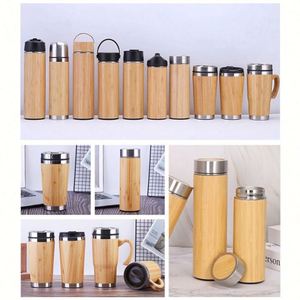 Custom Brand Laser Logo Print 500ml Insulated Bamboo Tea Mug Tumbler Eco Friendly Stainless Steel Vacuum <b>Thermos</b> <b>Cup</b> - Product Image 5