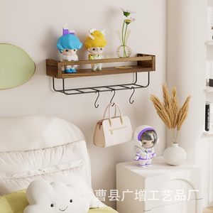Wooden Wall Mounted Storage <b>Rack</b> With Hooks <b>Kitchen</b> Floating Spice <b>Rack</b> Retro Color Lacquered Finish Punch Free Installation - Product Image 4