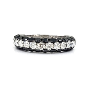 Hong Kong Supplier Great Offer Top Quality 14k White Gold Black Diamond Cushion Half Way Wedding Engagement Band Ring for Women - Product Image 1