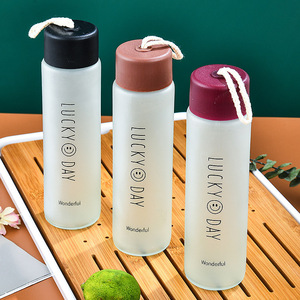 Bouteille d'eau en verre transparent/givré 360 ml avec <span class=keywords><strong>logo</strong></span> personnalisé, gourde portable pour l'extérieur, cadeaux Lucky Day, vaisselle en verre - Product Image 1