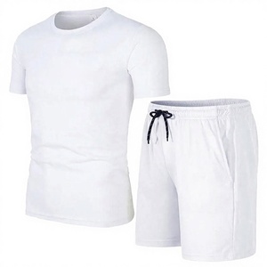 High Quality Custom Logo Casual <b>Knitted</b> Solid Men's Summer <b>Set</b> with White Shirt and Red Shorts 100% Cotton Quick Dry - Product Image 2