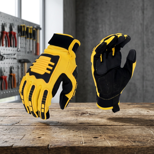 Guantes de Seguridad Amarillos y Negros con Puntas de Dedos con Textura de Microdiamantes en Relieve, Antideslizantes, con Muñequera Elástica, para Uso General - Product Image 4