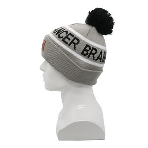 Wholesale Unisex High Quality 100% Acrylic Knit Beanie <b>Hat</b> with Leather Patch <b>Pompom</b> <b>Hats</b> Bobble <b>Hats</b> - Product Image 3
