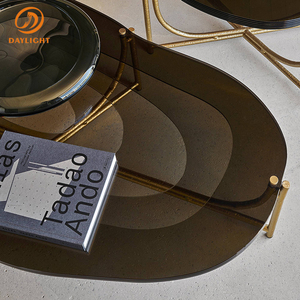 Table d'appoint moderne de luxe avec plateau à motif de cercles concentriques et structure en métal croisée cintrée, style Art Déco - Product Image 3