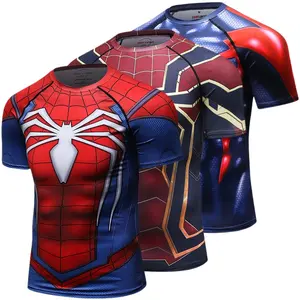 Wholesale Mens Compression 3D Superhero Costume Clothes Custom Sublimation Gym Fitness MMA BJJ Wear Rash Guard T Shirt For Men
