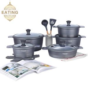 Design originale 15 pezzi pressofuso in alluminio antiaderente pentole e <span class=keywords><strong>Set</strong></span> di pentole in <span class=keywords><strong>pietra</strong></span> di marmo <span class=keywords><strong>Set</strong></span> di pentole in granito - Product Image 6