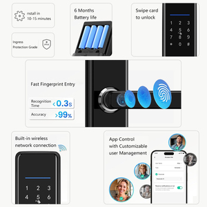 Khóa thông minh Tuya chống nước với ứng dụng WIFI, vân tay bằng nhôm & tay nắm kỹ thuật số bên trong, mở cửa không cần chìa khóa cho cửa gỗ - Product Image 3