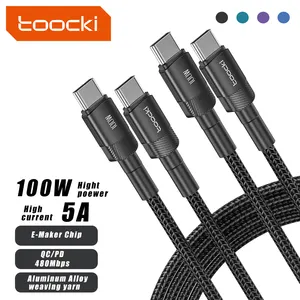 Toocki New 100W 5A Type C To Type C Data Cable 5A Charging Data Cables Braided Cable For Iphone