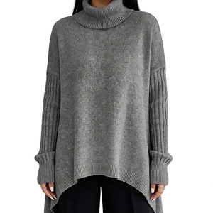 Pull en maille à col roulé oversize pour femme avec ourlet asymétrique - Manches côtelées, chaud et décontracté, tendance - Product Image 6