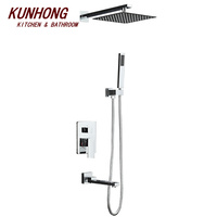 Ensemble de robinetterie de douche murale contemporaine en laiton chromé poli noir mat à trois fonctions avec jet de pluie