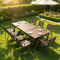 Ensemble Table et Chaises d'Extérieur Rétractables en Bois et Plastique de Haute Qualité, Étanche pour Terrasse, 8 Personnes