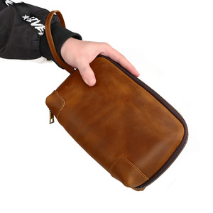 Factory Design Custom Vintage Retro Men's Genuine Cow <strong>Leather</strong> Man Clutch Casual Zipper Underarm <strong>Bag</strong> Pocket <strong>Small</strong> Letter Pattern - Product Image 5