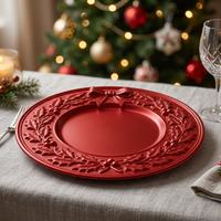Assiettes de présentation dorées Woju Festive de 13 pouces, en plastique électroplaqué, avec bordure en nœud de houx, pour la décoration de table de Noël