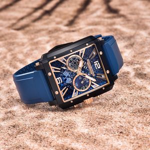 Montre Pagani Design pour homme, rectangulaire, en silicone, chronographe, quartz, bracelet bleu - Product Image 3