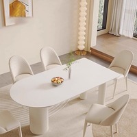 Ensemble de table à manger ovale moderne en ardoise pour 6 chaises, design colonne romaine, écologique et durable, pour la maison et l'hôtellerie