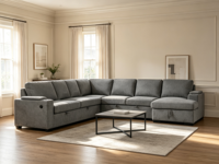 Canapé-lit de luxe multifonctionnel en U de grande taille avec table basse, chargeur sans fil, canapé sectionnel et chaise longue de rangement