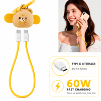 Câble de charge rapide 60W avec dragonne Ourson, anti-perte, anti-vol, double embout, avec cordon pour coque de téléphone, USB Type C