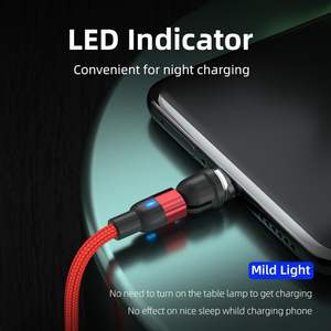 Cable USB tipo C universal 3 en 1 giratorio de 540 ° con carga magnética cargador de teléfono con chaqueta de nailon con luz LED para uso en computadora - Product Image 3