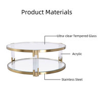 Table basse moderne en acier inoxydable et acrylique avec verre trempé ultra-transparent, accents dorés, facile à nettoyer, meuble décoratif pour salon
