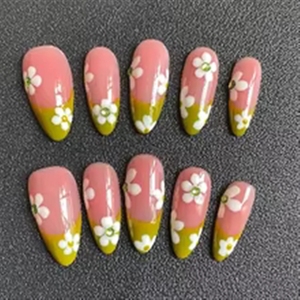 Offre Spéciale : 10 <span class=keywords><strong>faux</strong></span> ongles réutilisables faits main, style français, avec motifs 3D cœur et fleurs cerisier, qualité OEM <span class=keywords><strong>Kawaii</strong></span> - Product Image 6