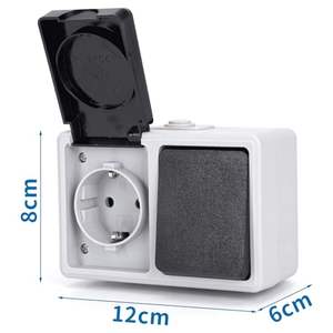 สวิตช์และปลั๊กไฟแบบติดตั้งบนพื้นผิว, 1 ปุ่มกด, 2 ช่องเสียบ, สีเทา; เหมาะสำหรับควบคุมไฟและระบบไฟฟ้า - Product Image 1