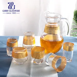 Naher Osten Luxus Stil Custom ized Gold Aufkleber Trinkglas Krug Topf Wasserkocher Wasserkrug Set Kürbis Glaskrug mit halbem Griff