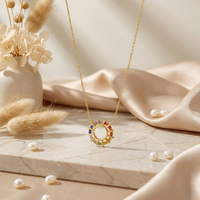 Collier pendentif ZG en forme de soleil arc-en-ciel coloré, avec pavé de zircones étincelantes, bijou circulaire éclatant pour femme