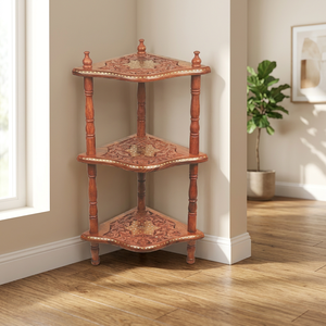 Brown Wooden Traditional Modern Polished Corner Shelf <b>Unit</b> <b>Wall</b>-Mounted Bookcase Display Storage Rack <b>for</b> Home Office Living - Product Image 2