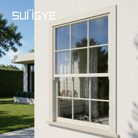 SUNGYE Amerikanischer Stil Weißes Einflügeliges Aluminiumfenster Vertikales Schiebefenster mit Niedrig-Emissionsglas und Gitter für Luxus-Häuser und Villen