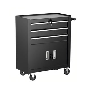 Chariot mobile de rangement d'outils pour salon de beauté, de barbier, de tatouage, en métal, avec 3 tiroirs et 4 roues, avec poignée - Product Image 3