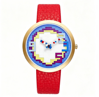Montre à quartz unisexe créative avec cadran en mosaïque de pixels, boîtier rond en alliage, bracelet en cuir PU, montre-bracelet décontractée et tendance pour le quotidien et les cadeaux