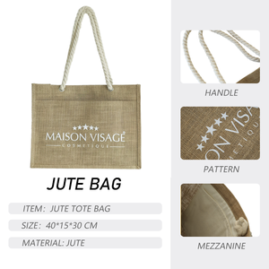Джутовая Сумка-тоут с логотипом на заказ, пляжная сумка большой емкости, многоразовая Экологически чистая сумка для покупок, плечевой ремень с двойной ручкой - Product Image 2
