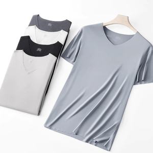 T-shirts pour hommes en modal imprimé, sans couture, à manches courtes, coupe ajustée, sportifs, col en V, respirants, séchage rapide, double face, couleur unie, vente en gros - Product Image 5