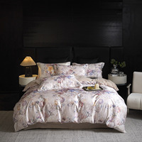 Ensemble de literie ChamXue, housse de couette, drap plat, taies d'oreiller, satin jacquard, ensemble de 4 pièces, style européen haut de gamme, motif floral