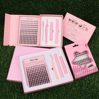Clusters de cils fins avec logo personnalisé, marque privée, clusters de cils inférieurs, 200 paires, tige en coton noir, kit d'extension de cils DIY