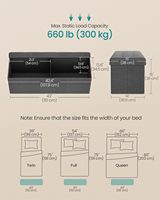 Banc de rangement pliant en tissu MAZIE Collection 43 pouces, repose-pieds, coffre de rangement pour la fin du lit, capacité de charge 660 lb, pour salon, chambre, entrée