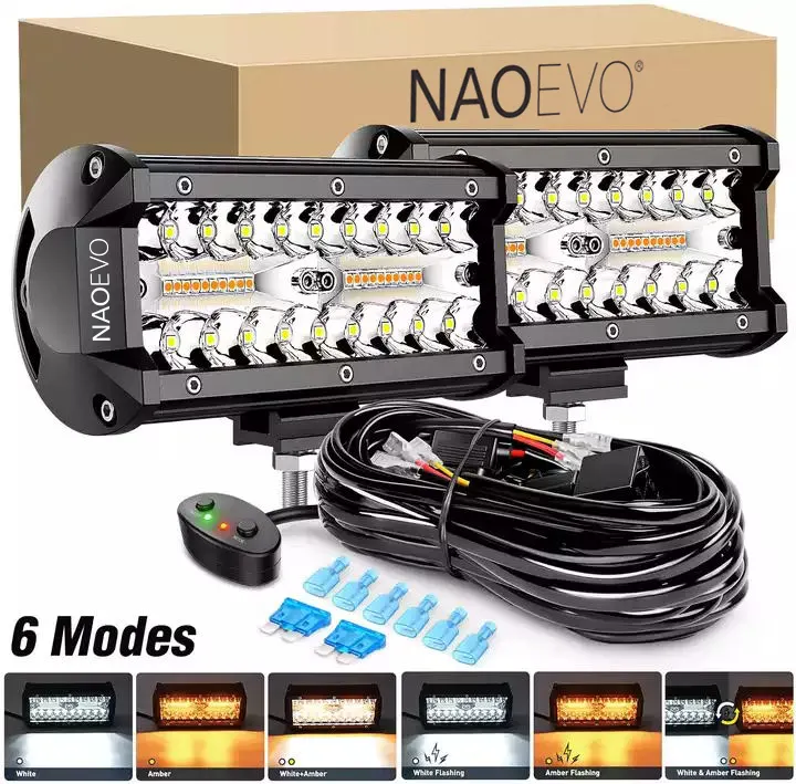 NAO High Power 7Inch Dual Color White Yellow Led Work Light 12V 24V Backup Truck Offroad Fog Lamp Cube Spot Beam Led Bar For Car