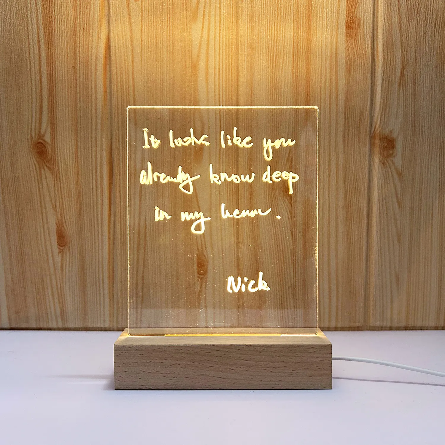 Luminous Blank Acryl Rewri table Transparent Message Board Holz basis Nachtlicht