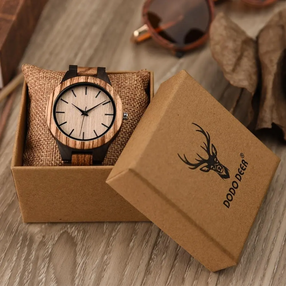 Dodo Herten Vintage Mannen Houten Horloges Oem Brand Logos Ronde Case Japanse Quartz Horloges Custom Klok