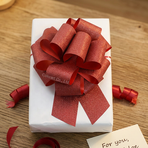 Ruban en satin coloré en gros, ruban bouclé en PP, nœud brillant effet laser, nœud géant à tirer pour boîtes cadeaux de Noël - Product Image 1