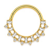 Anneau segmenté à charnière en titane G23 de qualité supérieure avec incrustation de zircone cubique taille baguette et ronde, double usage pour piercing nez et oreille