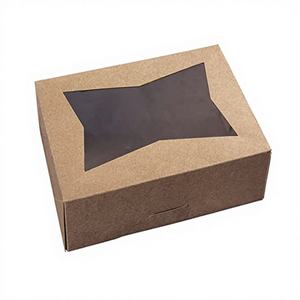 Boîte d'emballage pour beignets en carton kraft brun recyclable avec fenêtre, pelliculage mat et gaufrage pour pâtisseries individuelles ou en packs multiples - Product Image 1