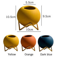 Kit pot sukulen buatan Mini warna-warni dengan dudukan logam bulat mewah dan pot bunga keramik untuk dekorasi rumah