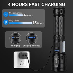 Linterna LED Recargable de Mano con Enfoque Ajustable y Zoom, 1000 Lúmenes, IP44 Impermeable, ABS, Alcance de Haz de +500m, Modo SOS, para Camping - Product Image 6