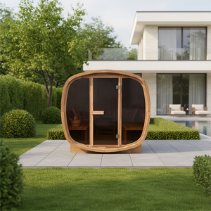 Sauna de Barril Eléctrica Cuadrada de Cedro Rojo para 4 Personas, Comercial, Ecológica, para Exteriores, con Vapor Seco, Beneficios para la Salud - Product Image 1