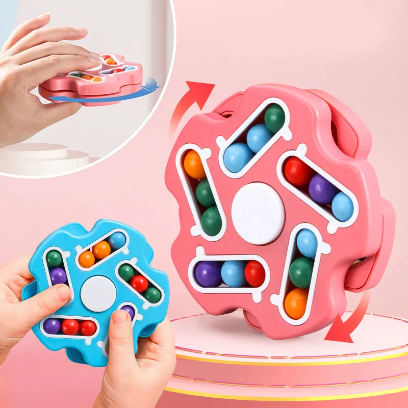 Children Brain Training Fun Bead Cube Game Toy Fidget Finger Spinner Top Stress Relief Double Side Play Magic Bean Rotating Cube