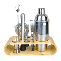 Kit de shaker pour barman Maker Bartender Silver 750 ml avec support en bambou, accessoires, outils, acier inoxydable, coffret cadeau pour bar à cocktails