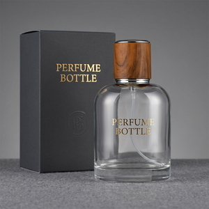 Flacons de parfum ovales ronds en verre avec bouchon en bois naturel et garniture argentée, vente en gros, flacons de parfum vides avec boîte, flacons de parfum de qualité - Product Image 1