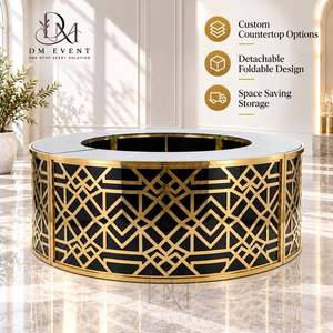 Barra de Bar Redonda Plegable de Acero Inoxidable Dorado y Negro con Diseño Floral y Cubierta de Vidrio Templado Desmontable - Product Image 1