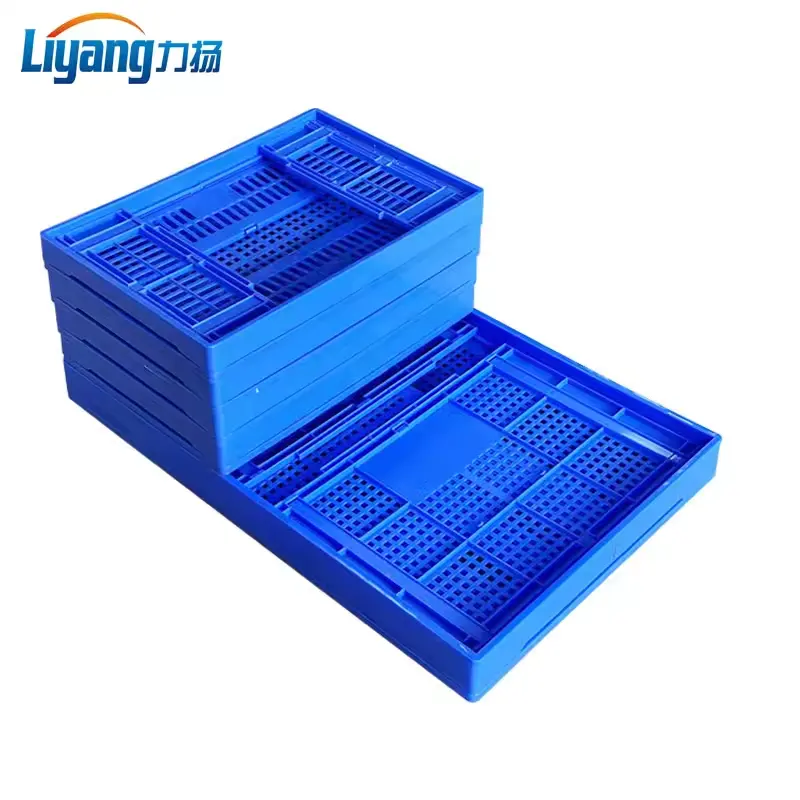 Cajas de plástico azul de procesamiento personalizado al por mayor caja de almacenamiento apilable y plegable de estilo sólido hecha de material PP